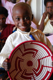 Red and White Geometric Plateau Basket